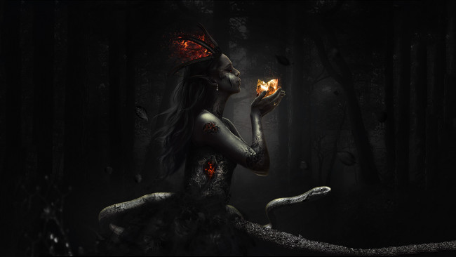 Обои картинки фото фэнтези, существа, девушка, змея