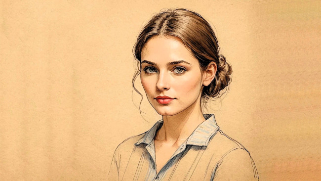 Обои картинки фото рисованное, люди, девушка, шатенка, лицо, рубашка