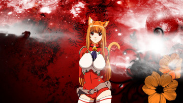 обоя аниме, asobi, ni, ikuyo, девушка, кошка, цветы
