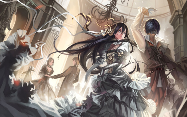 Обои картинки фото аниме, *unknown, другое, бал-маскарад, танцы, люди