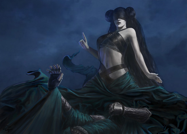 Обои картинки фото фэнтези, девушки, девушка, night, sister, арт, руки, смерть, повязка, ткань