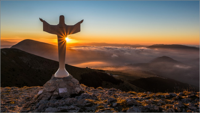 Обои картинки фото города, - панорамы, статуя, восход