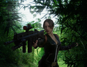 Картинка девушки -unsort+ девушки+с+оружием автомат униформа взгляд фон девушка