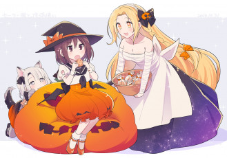 Картинка аниме магия +колдовство +halloween взгляд девушка фон