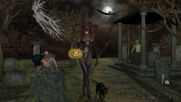 Картинка 3д+графика праздники+ holidays девушка взгляд фон тыква