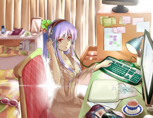 Обои картинки фото аниме, unknown,  другое, взгляд, фон, девушка