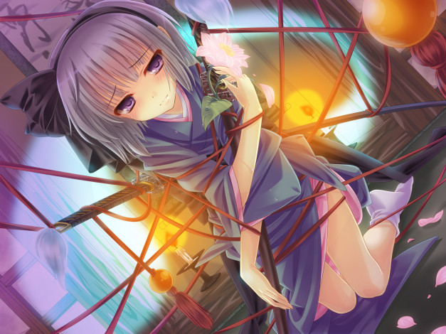 Обои картинки фото аниме, touhou, фон, взгляд, девушка