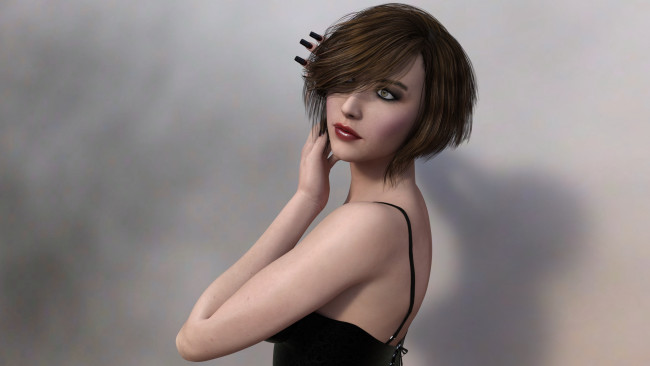 Обои картинки фото 3д графика, люди , people, девушка, взгляд, фон