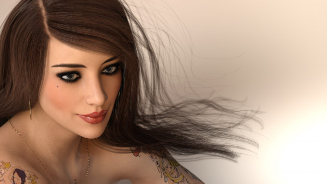 Обои картинки фото 3д графика, портрет , portraits, девушка, фон, взгляд