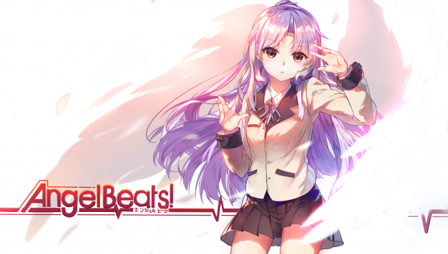 Обои картинки фото аниме, angel beats, взгляд, фон, девушка