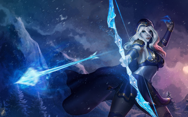 Обои картинки фото видео игры, league of legends, frost, archer, арт, магия, ashe, лучник, девушка, стрела, лук, league, of, legends