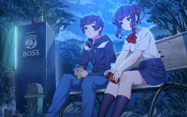 Обои картинки фото kimi no na wa, аниме, девушки, фон, взгляд