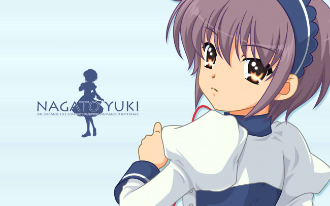 Обои картинки фото the melancholy of haruhi suzumiya, аниме, девушка, взгляд, фон