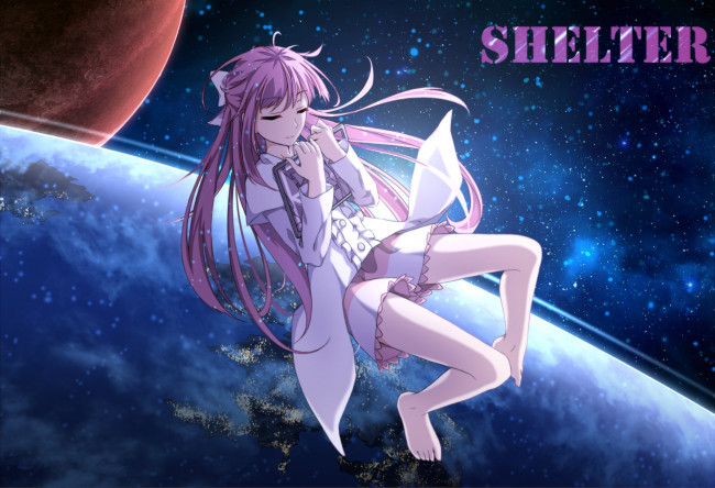 Обои картинки фото аниме, shelter, фон, девушка, взгляд