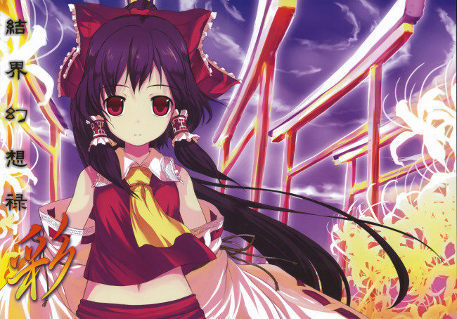 Обои картинки фото аниме, touhou, взгляд, девушка, фон