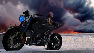 Картинка 3д+графика люди-авто мото+ people-+car+ +moto фон взгляд девушка