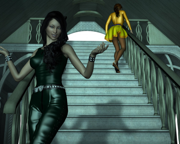 Обои картинки фото 3д графика, люди , people, девушки, взгляд, фон