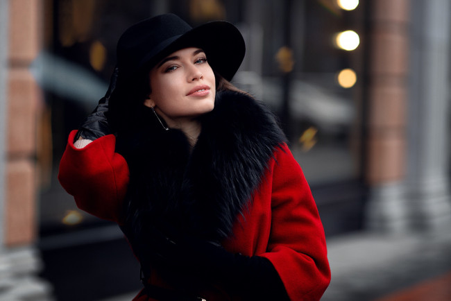 Обои картинки фото anna berezhnaia, девушки, - брюнетки,  шатенки, anna, berezhnaia, анна, бережная, девушка, модель, красотка, макияж, поза, шляпа, пальто, флирт, улыбка, портрет