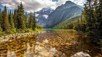 Картинка cavell+lake+and+mount+cavell jasper+np alberta природа реки озера cavell lake and mount jasper np