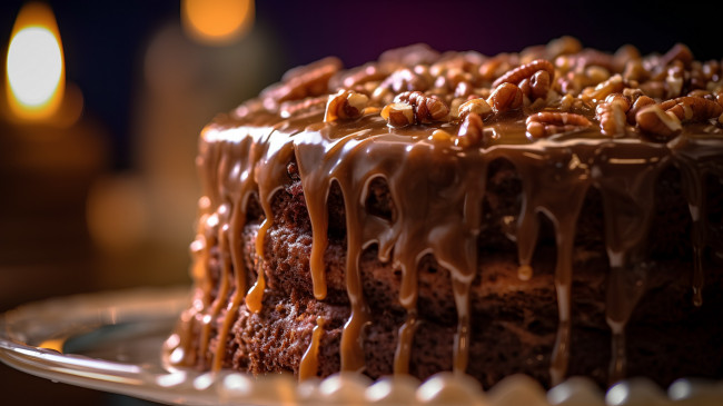 Обои картинки фото еда, торты, торт, орехи, камельный, сироп