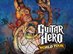 обоя видео игры, guitar hero world tour, земля, колонки, инструменты, щупальца