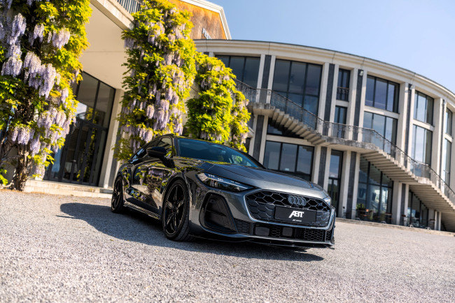 Обои картинки фото audi s5 avant abt sportsline, автомобили, audi, черный, площадка, здание, глициния