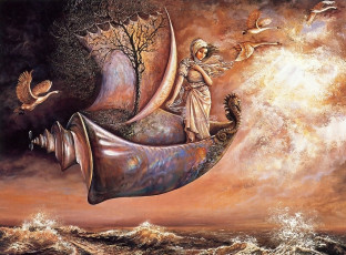 обоя фэнтези, josephine, wall, волшебный, корабль