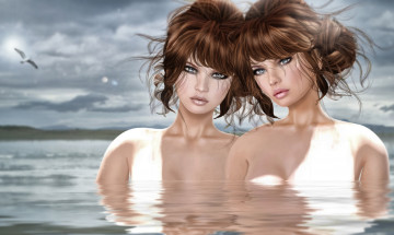 Картинка 3д графика people люди вода девушки брюнетки