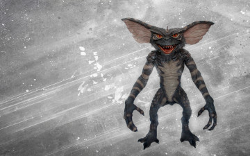 Картинка фэнтези существа черно-белый улыбка монстр гремлин gremlin