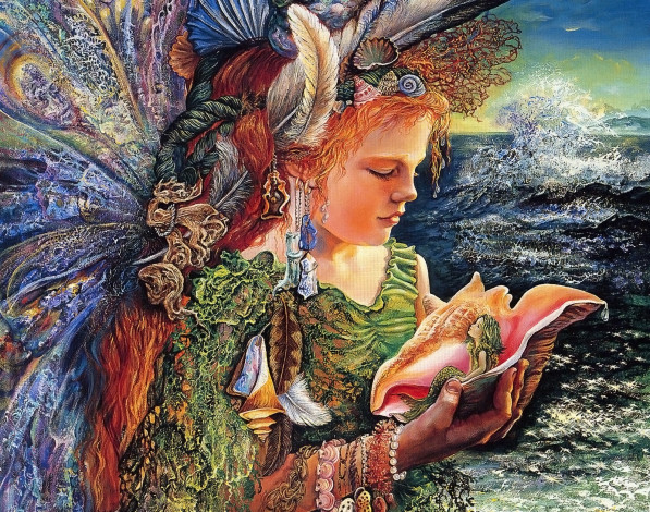 Обои картинки фото фэнтези, josephine, wall, морская, фея, ракушка