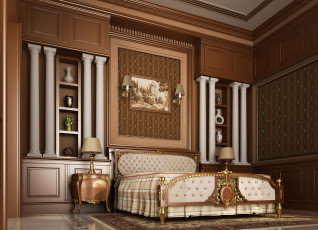 Картинка 3д+графика realism+ реализм светильник картина кровать