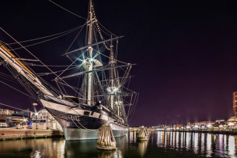 Картинка +constellation корабли парусники пирс причал ночь огни парусник стоянка