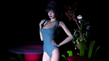 обоя 3д графика, people , люди, цветы, девушка, взгляд
