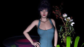 обоя 3д графика, people , люди, цветы, взгляд, девушка