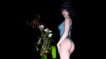 обоя 3д графика, people , люди, взгляд, девушка, цветы