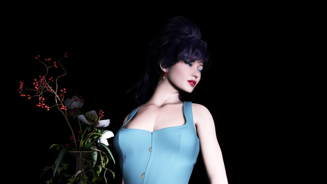 Обои картинки фото 3д графика, people , люди, девушка, цветы, взгляд