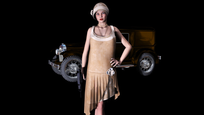 Обои картинки фото 3д графика, people , люди, оружие, взгляд, девушка, автомобиль
