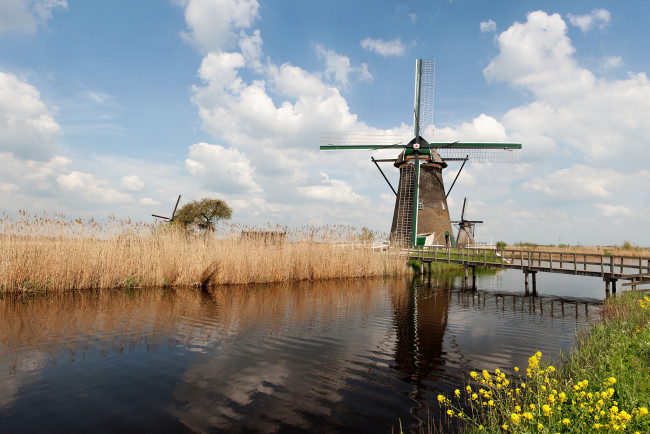 Обои картинки фото разное, мельницы, река