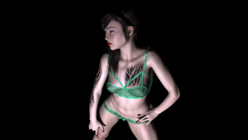 Картинка danika 3д+графика люди+ people девушка взгляд фон тату прическа