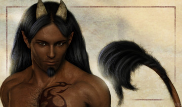 Картинка 3д+графика фантазия+ fantasy парень взгляд существо хвост