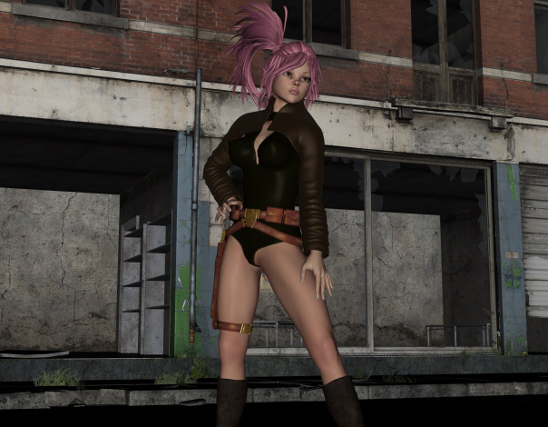 Обои картинки фото 3д графика, люди , people, девушка, улица, фон, взгляд