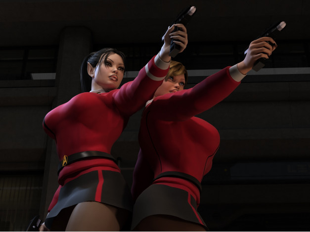 Обои картинки фото 3д графика, эльфы , elves, эльфийки, взгляд, фон, оружие