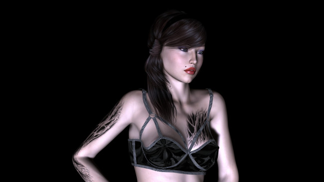 Обои картинки фото danika, 3д графика, люди , people, девушка, взгляд, фон, тату, прическа