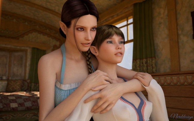 Обои картинки фото 3д графика, эльфы , elves, девушки, взгляд, фон, улыбка, элфийки