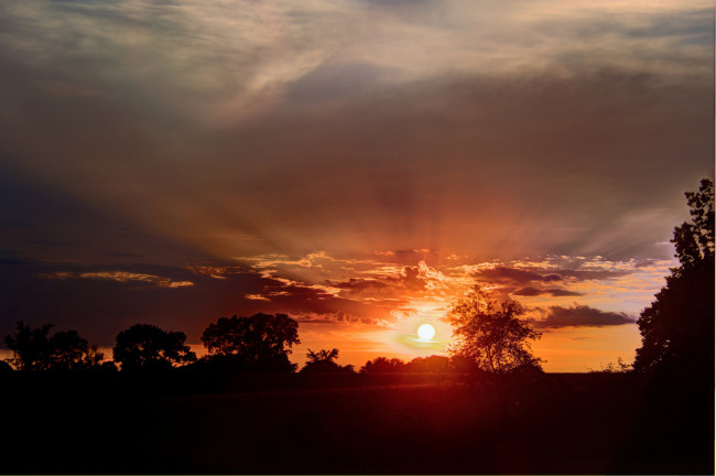 Обои картинки фото природа, восходы, закаты, небо, лучи, поле, закат