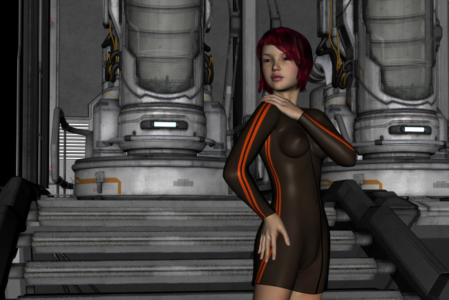 Обои картинки фото 3д графика, люди , people, космический, корабль, фон, взгляд, девушки