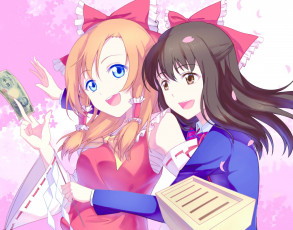 Картинка аниме touhou девушки взгляд фон