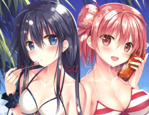 Картинка аниме oregairu девушки взгляд фон