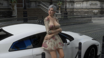 обоя автомобили, 3d car&girl, автомобиль, фон, взгляд, девушка