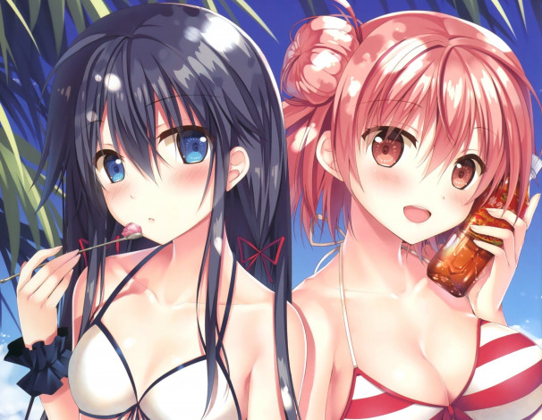 Обои картинки фото аниме, oregairu, девушки, взгляд, фон